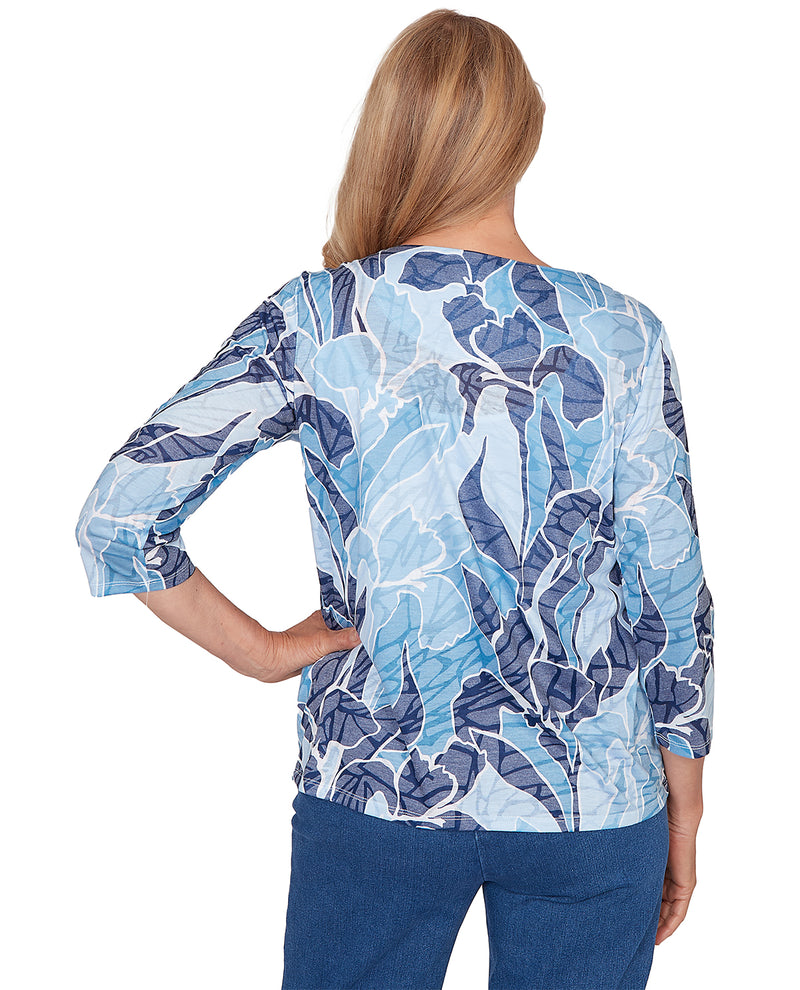 Alfred Dunner Missy Austin Monotone Patch Knit Top Blue