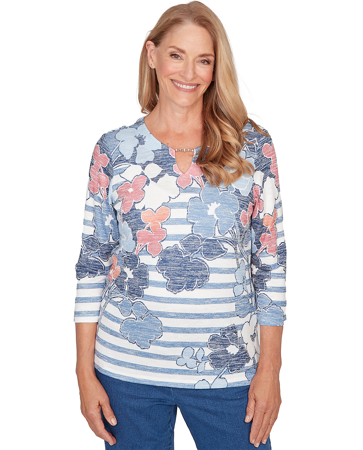 Alfred Dunner Missy Austin Striped Floral Knit Top