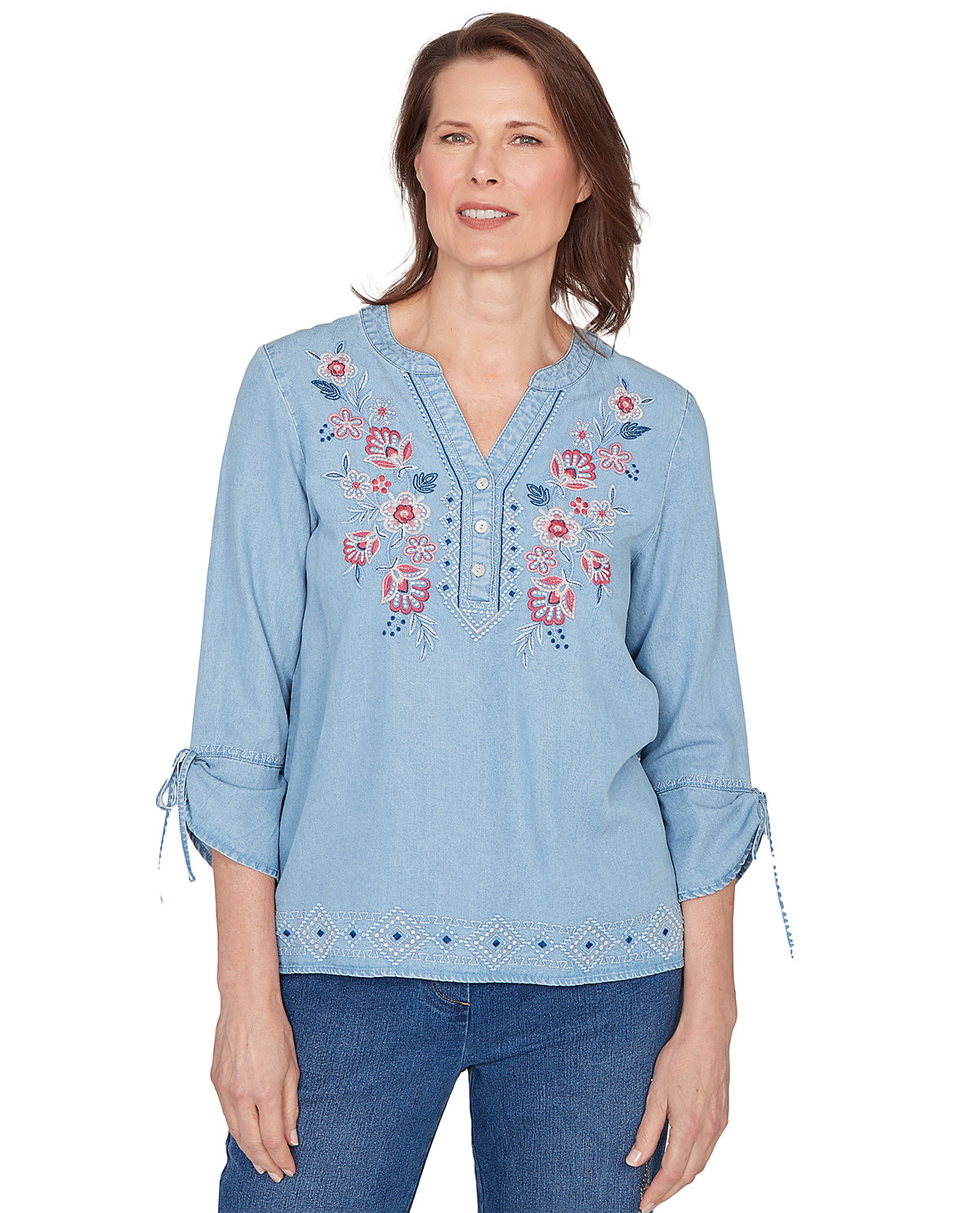 Alfred Dunner Austin Embroidered Tencel Top Lt Indigo