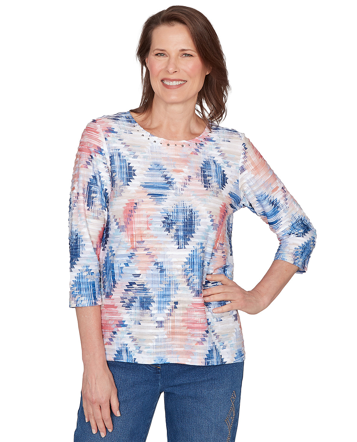 Alfred Dunner Austin Aztec Diamond Top Blue
