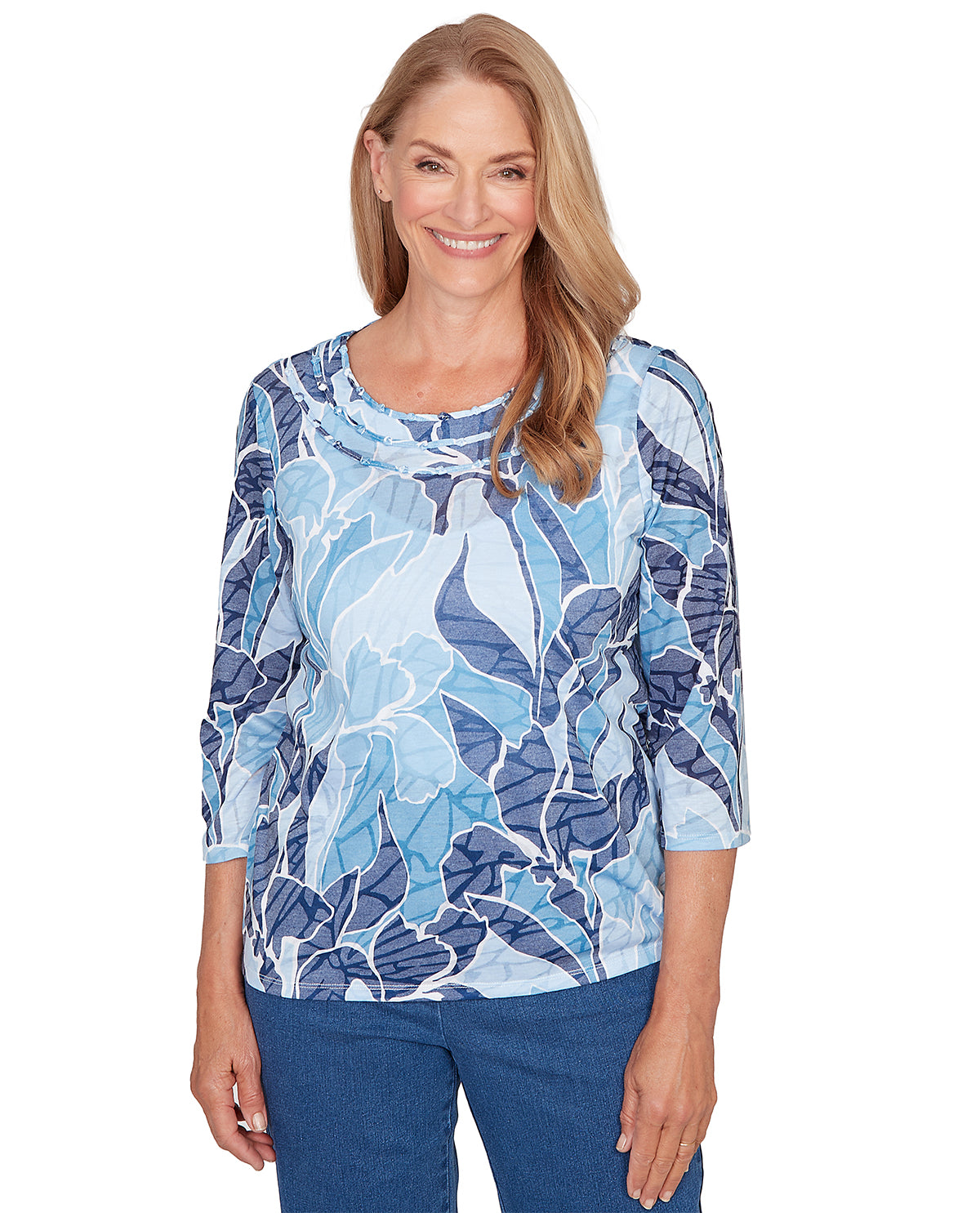 Alfred Dunner Austin Monotone Patch Top Blue