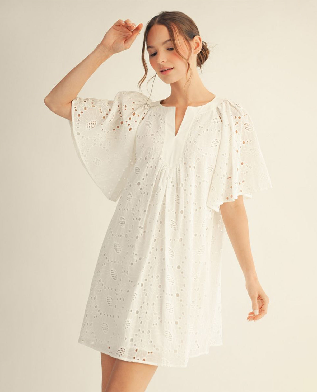 Jodifl Flutter Sleeve Eyelet Dress Off White