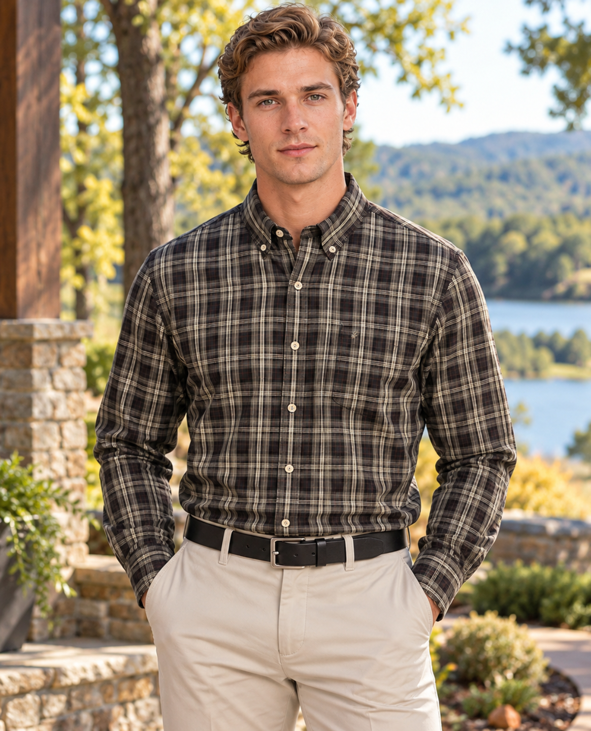 Izod Long Sleeve Woven Tartan