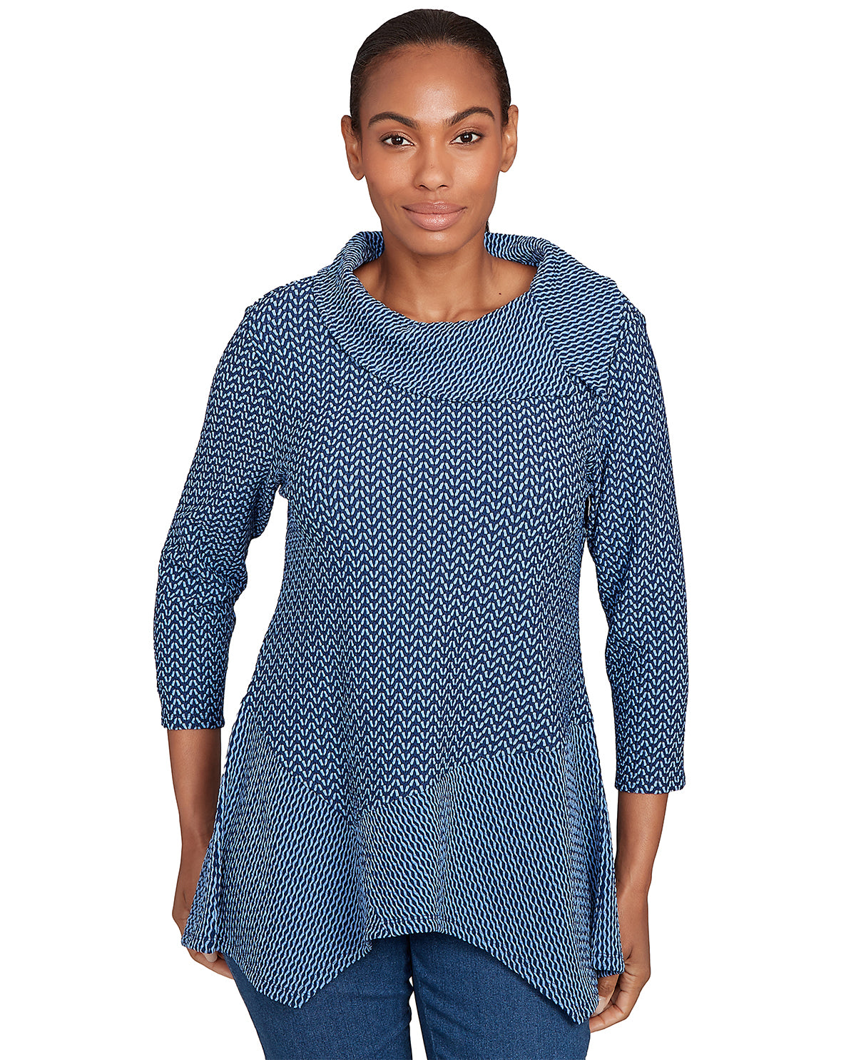Ruby Road Petite Must Haves Herringbone Knit Top Slate Blue
