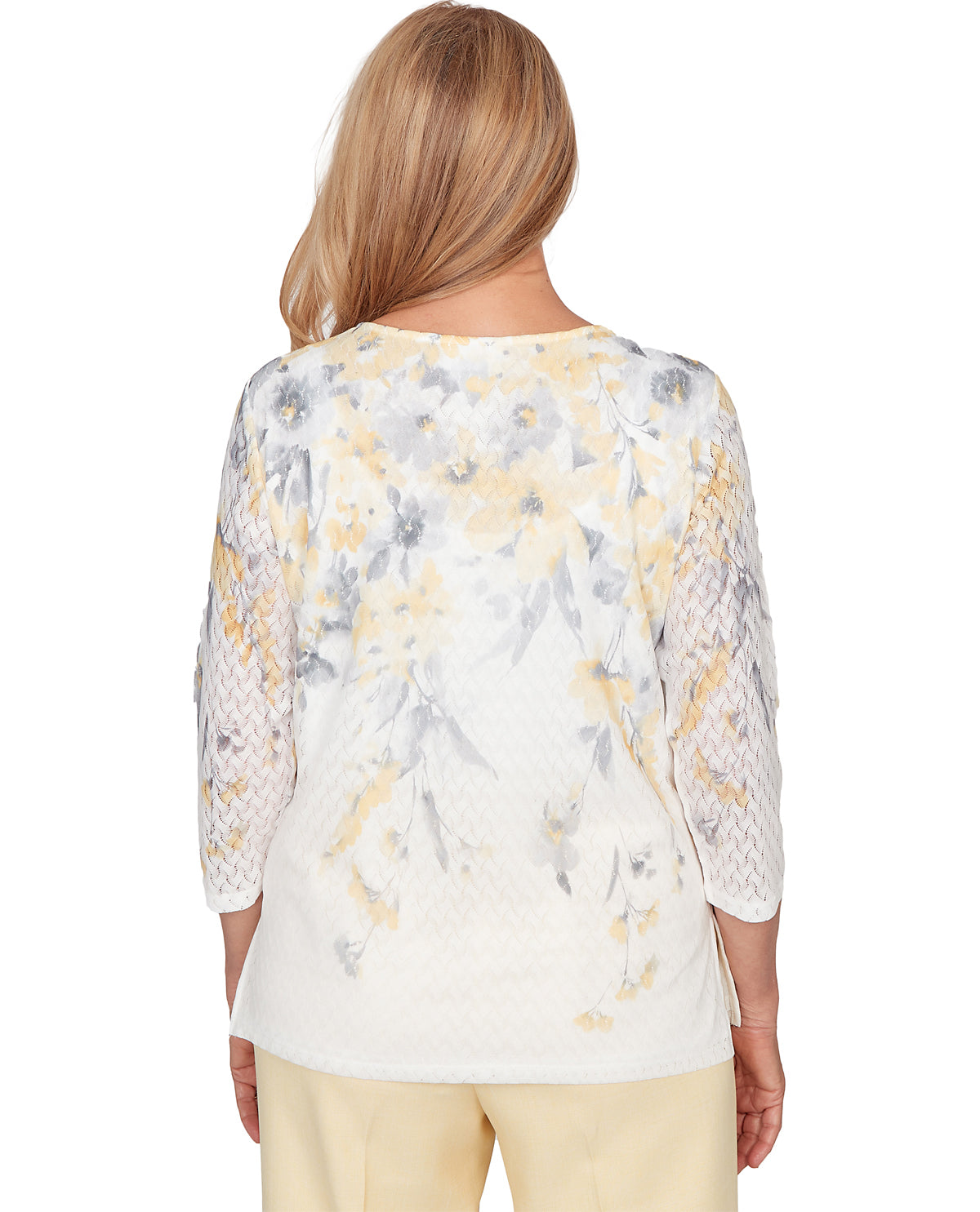 Alfred Dunner Al Fresco Floral Yoke Knit Top Yellow