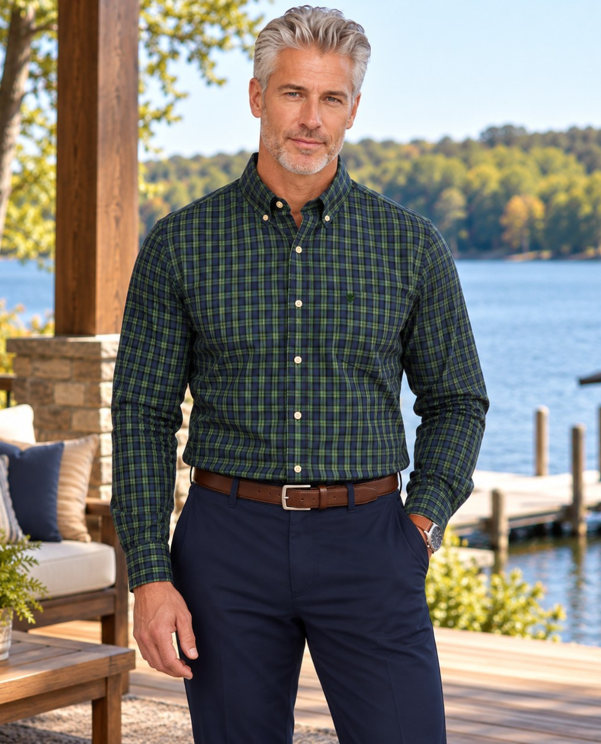 Izod Long Sleeve Woven Tartan