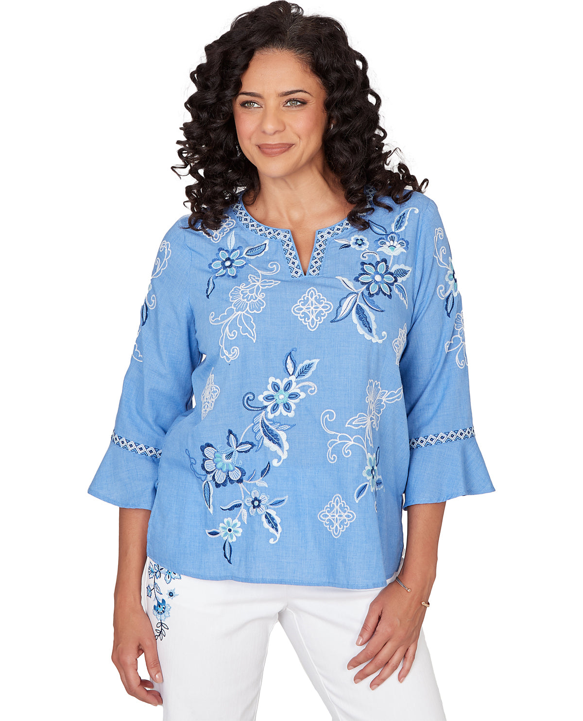 Alfred Dunner Missy Mykonos Floral Embroidered Top
