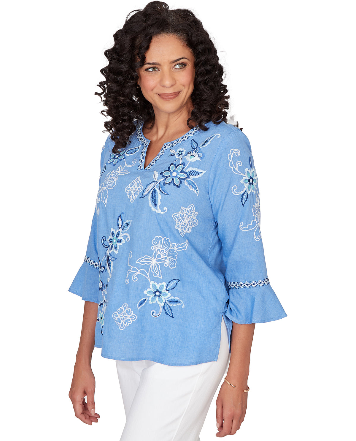 Alfred Dunner Missy Mykonos Floral Embroidered Top