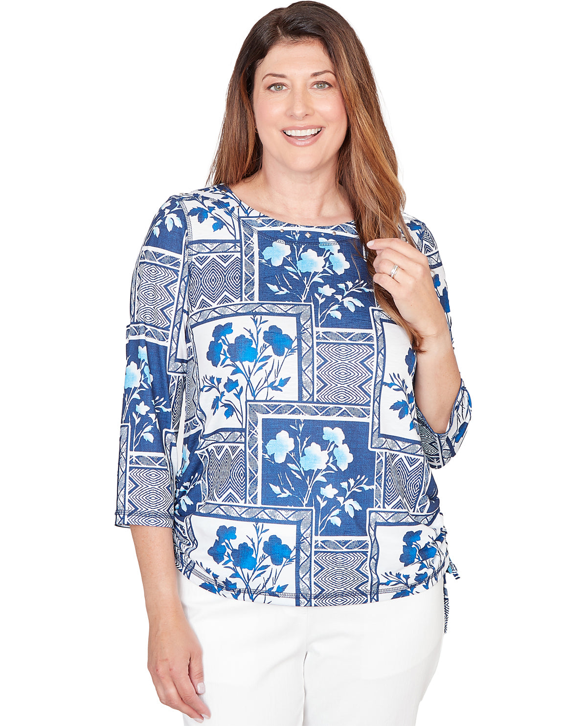 Alfred Dunner Missy Mykonos Framed Floral Knit Top