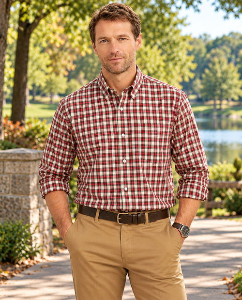 Izod Long Sleeve Woven Tartan