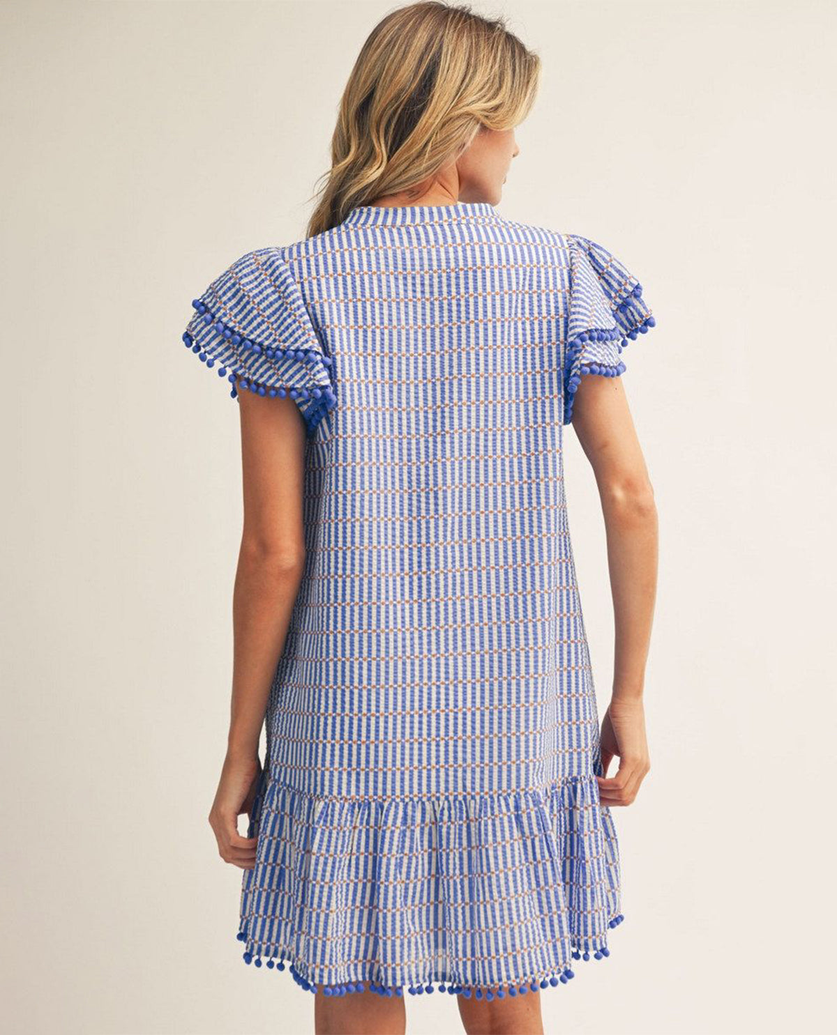 Jodifl Striped Dress With Double Ruffle Sleeve Blue