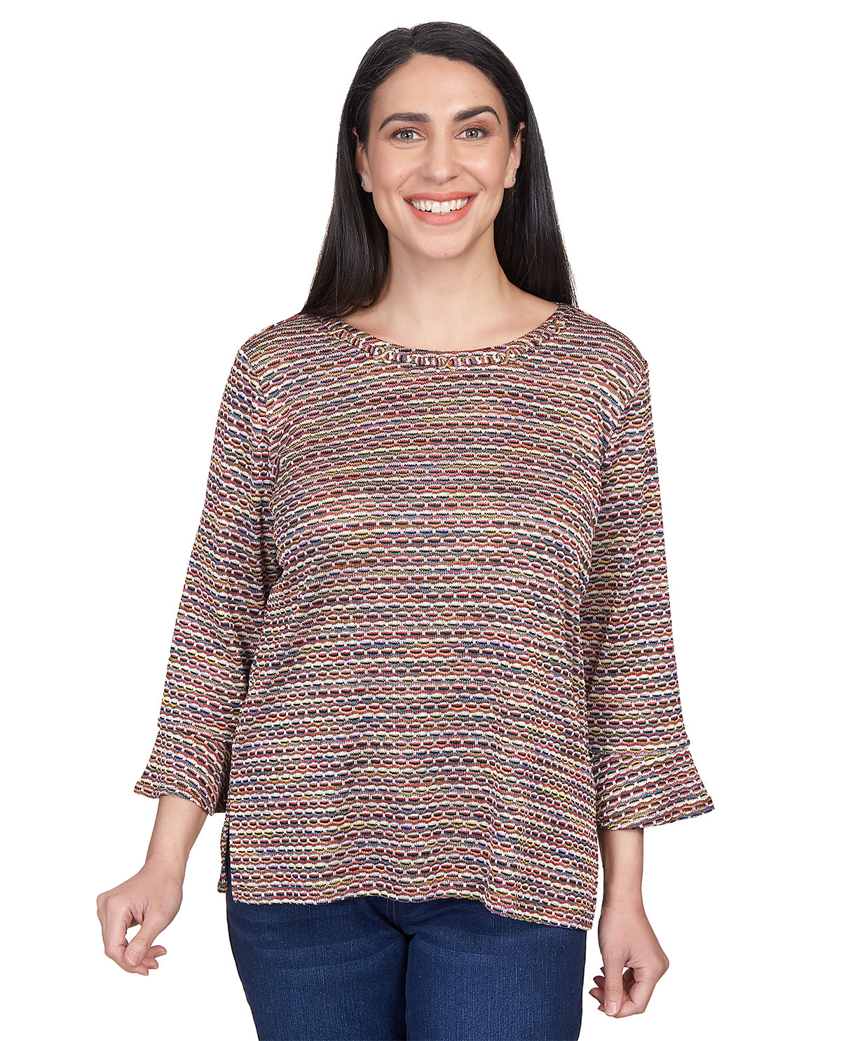 Alfred Dunner Autumn Weekend Space Dye Striped Knit Top