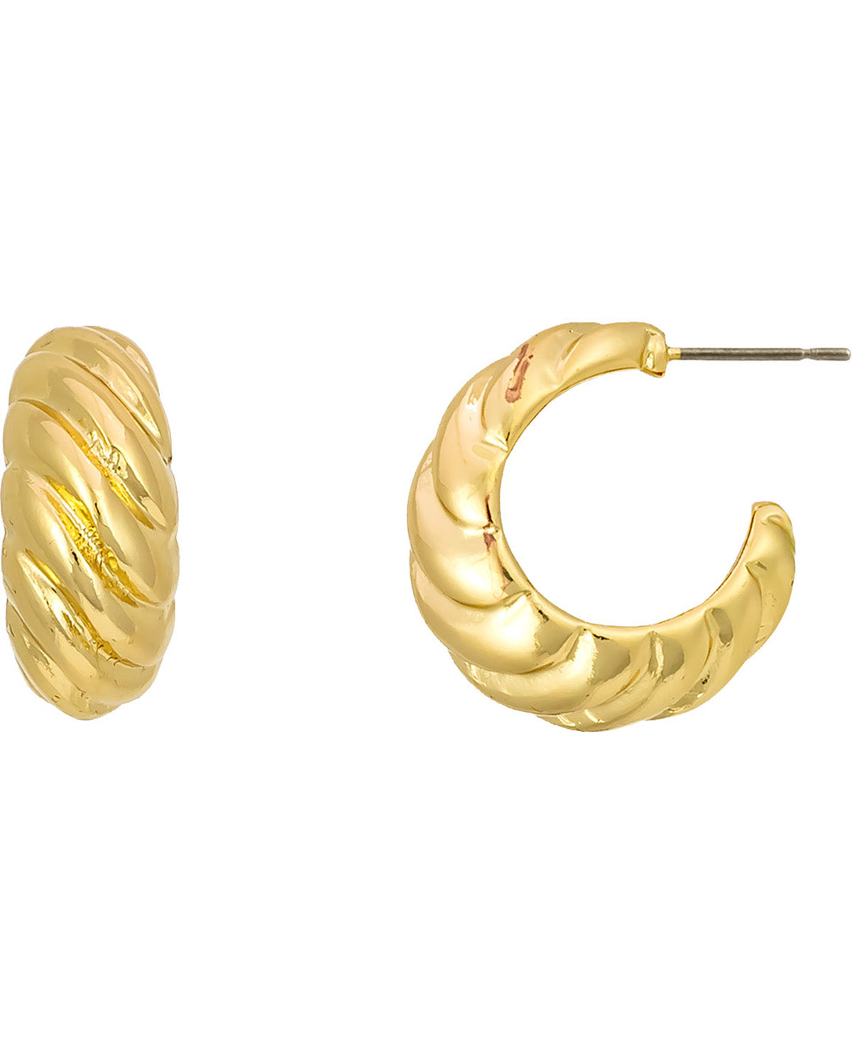 Gold hoop earrings on a white background