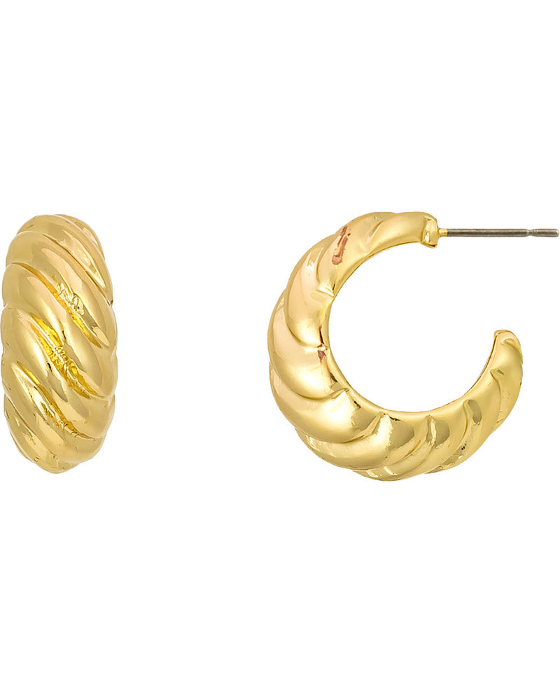 Gold hoop earrings on a white background