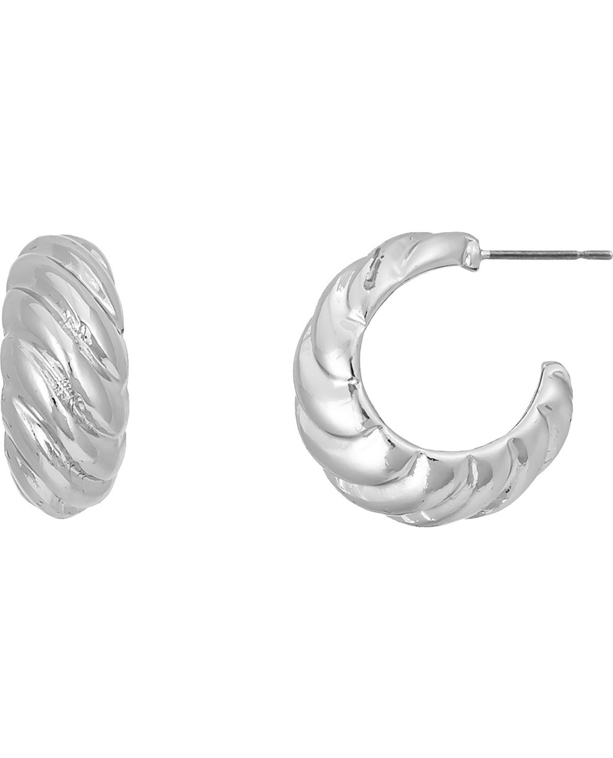 Silver hoop earrings on a white background
