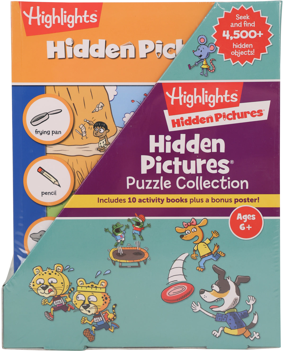 Box of Highlights Hidden Pictures Puzzle Collection with colorful design and cartoon characters.