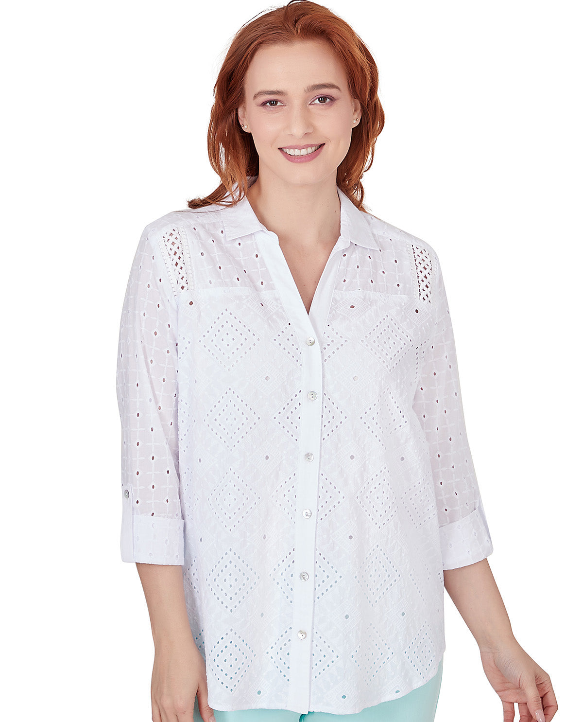 Petite Ruby Road Spring Breeze Diamond Eyelet Top