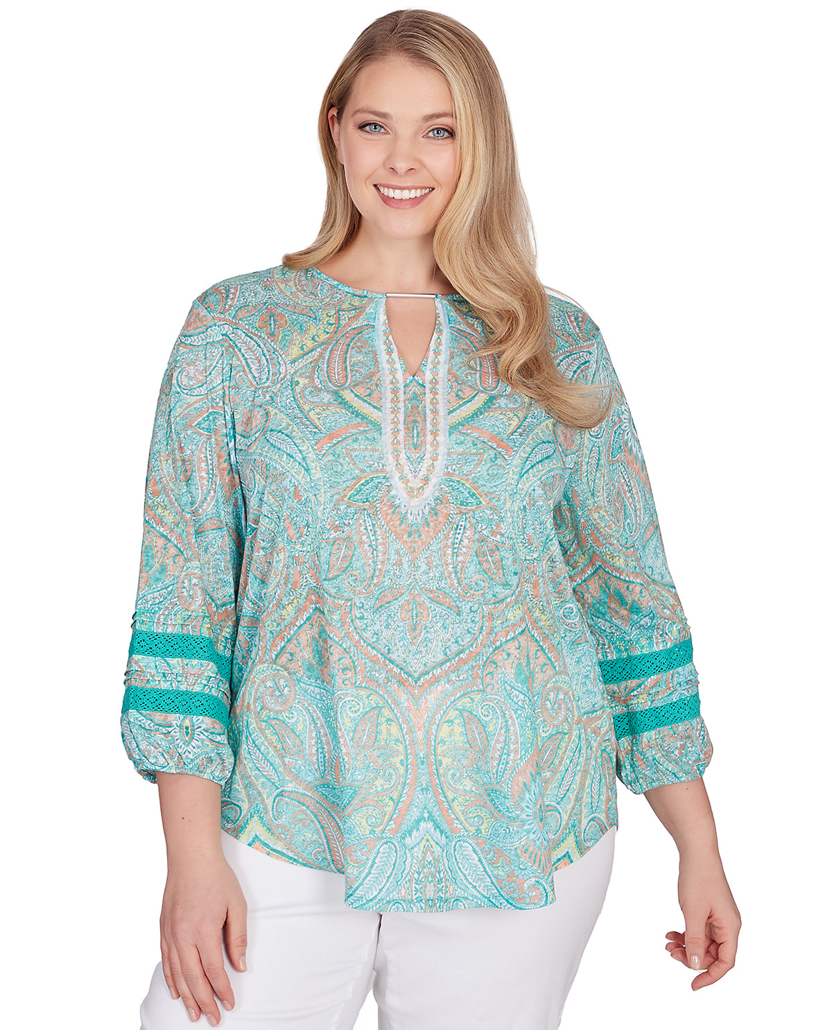 Petite Ruby Road Spring Breeze Burnout Print Jersey Top