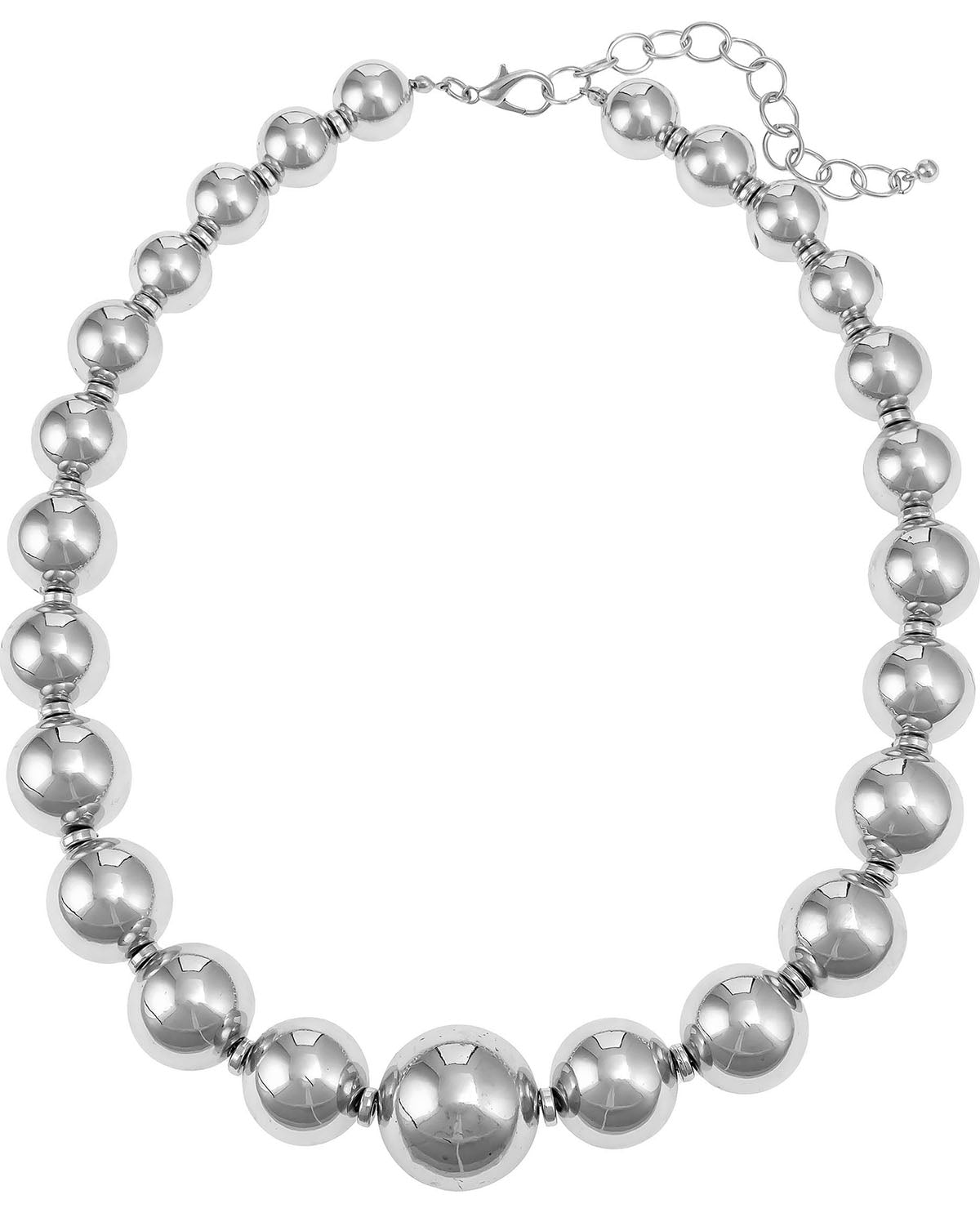 A gold-toned beaded necklace with large, polished spherical beads and a lobster clasp, shown on a plain white background.