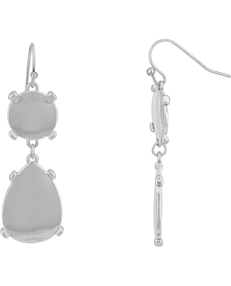 Silver drop earrings with a teardrop-shaped stone and a smaller oval stone, shown from both front and side views on a white background.