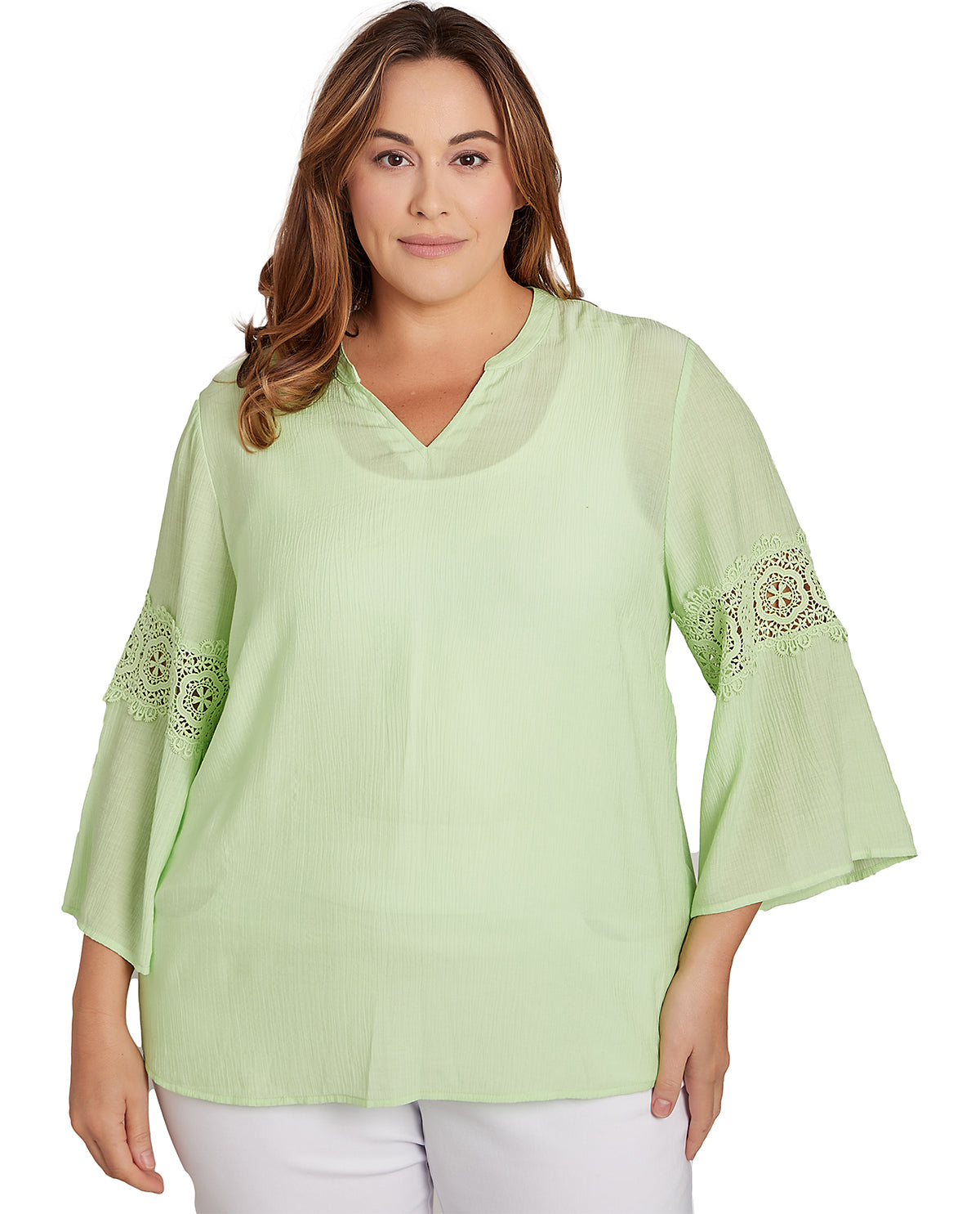 Ruby Road Plus Solid Rayon Gauze V-Neck Top