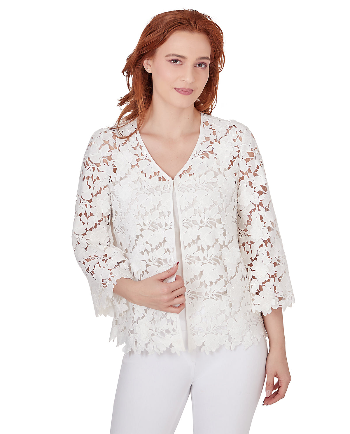 Ruby Road Fresh Flourishes Petites Floral Lace Top White