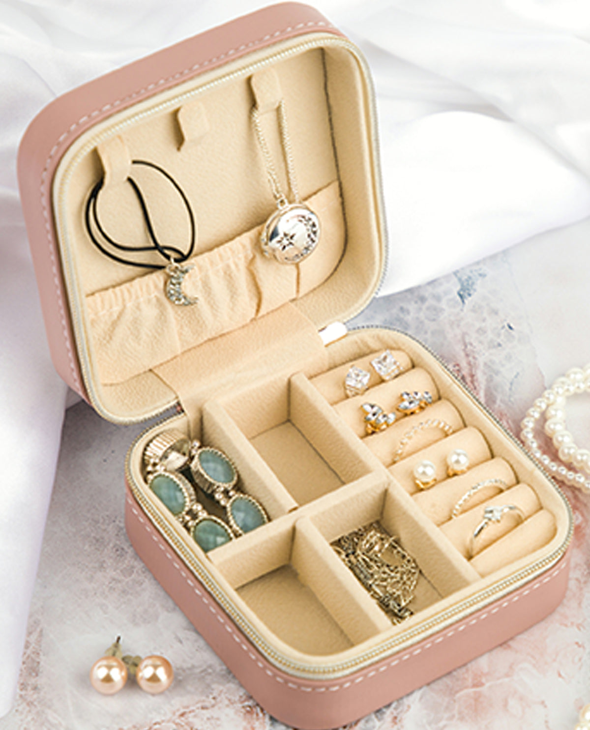 Mini Printed Travel Jewelry Organizer Metallic Rose