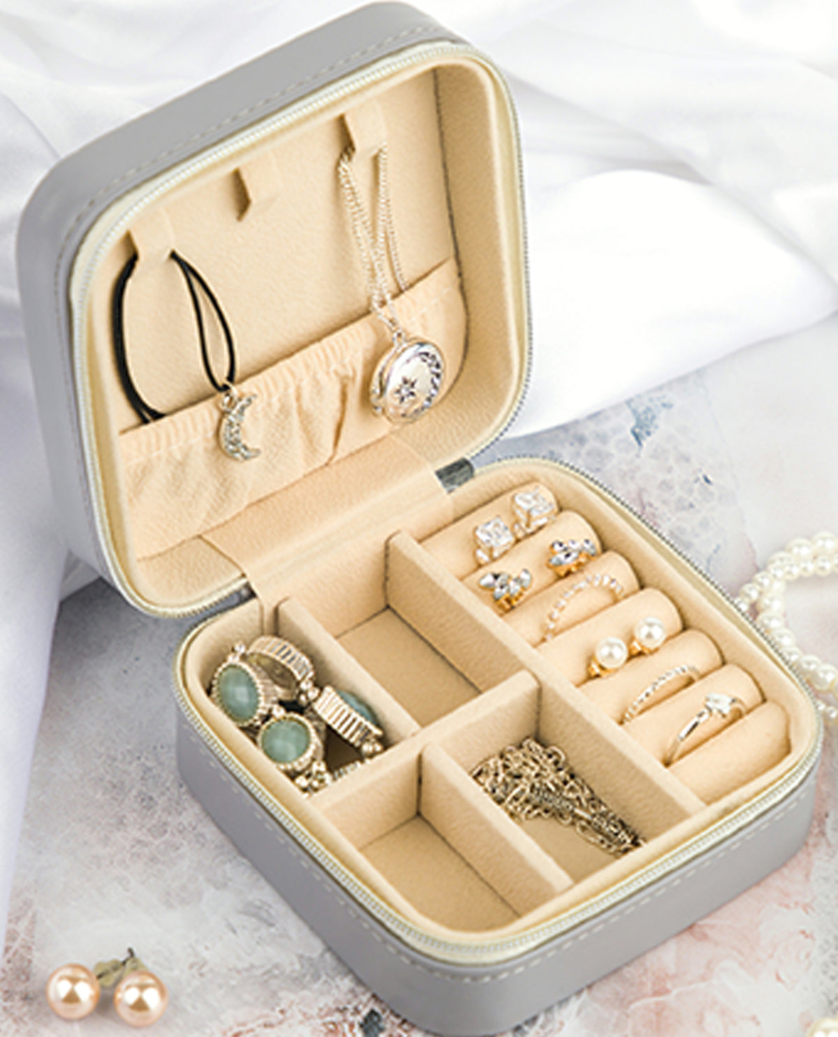 Mini Printed Travel Jewelry Organizer Gray