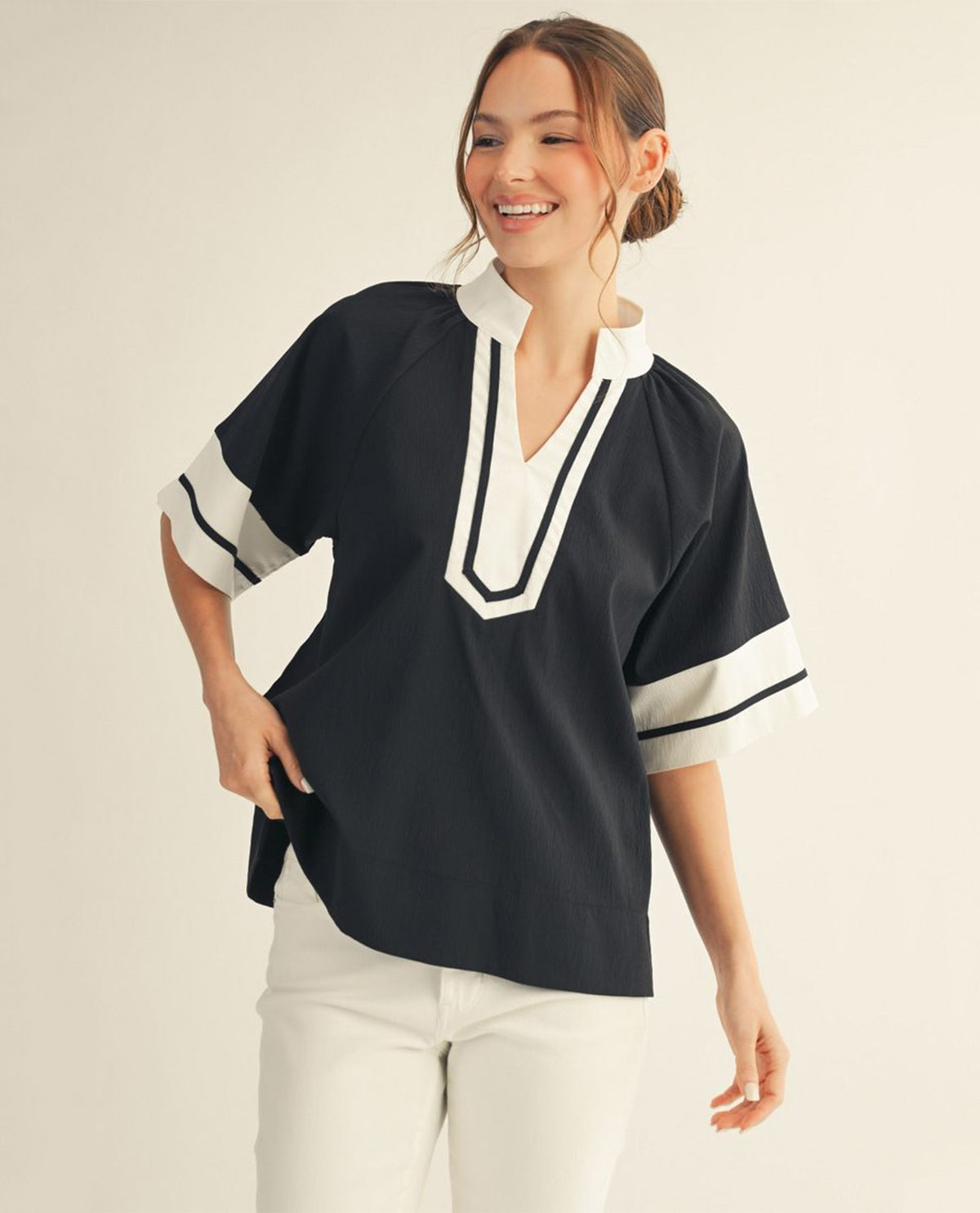 Jodifl Solid Top With Contrast Trim Black