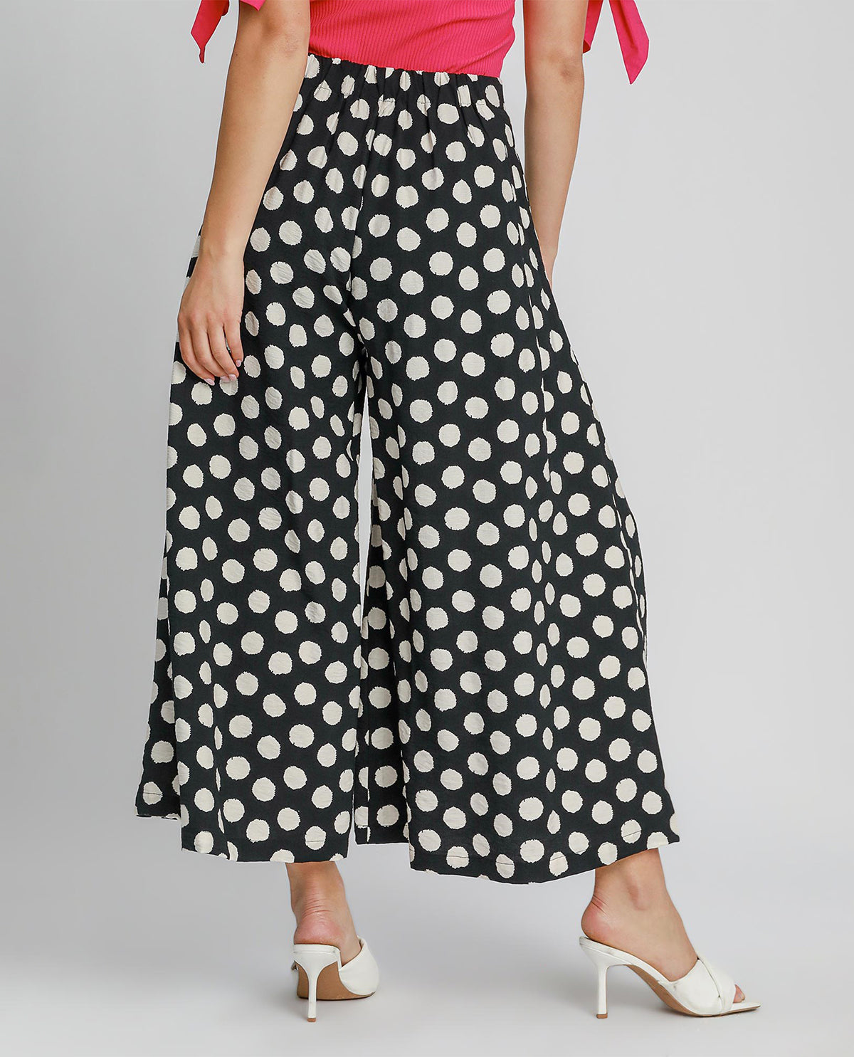 Umgee Polka Dot Wide Leg Pant Black