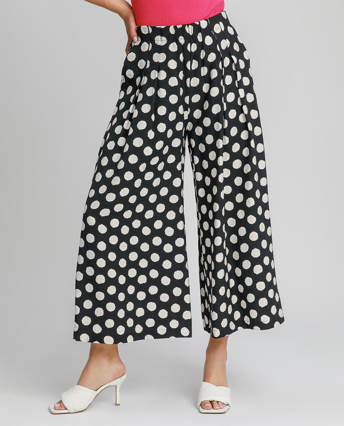 Umgee Polka Dot Wide Leg Pant Black