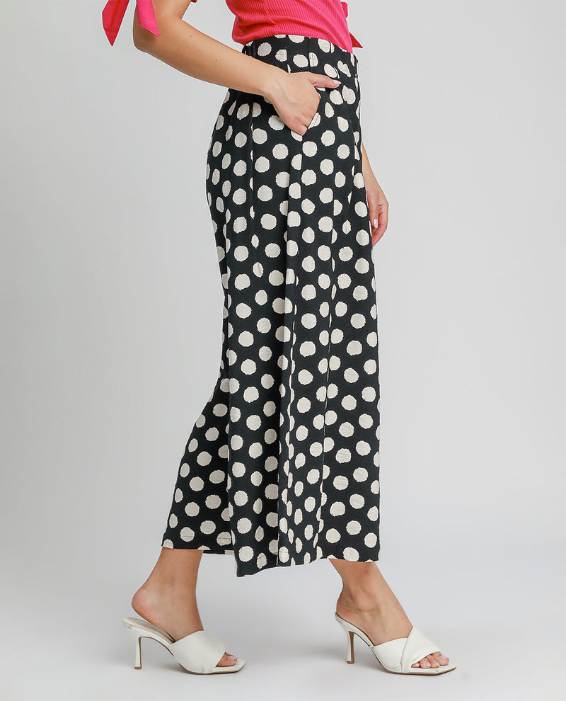 Umgee Polka Dot Wide Leg Pant Black