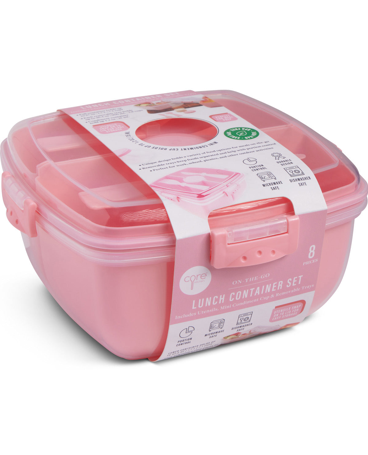 3-Section Salad Container with Utensils - Flamingo Island