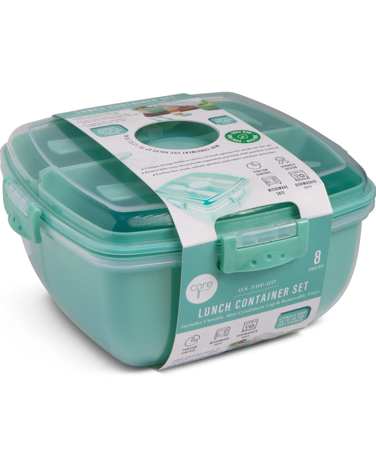 3-Section Salad Container with Utensils - Blue Waltz