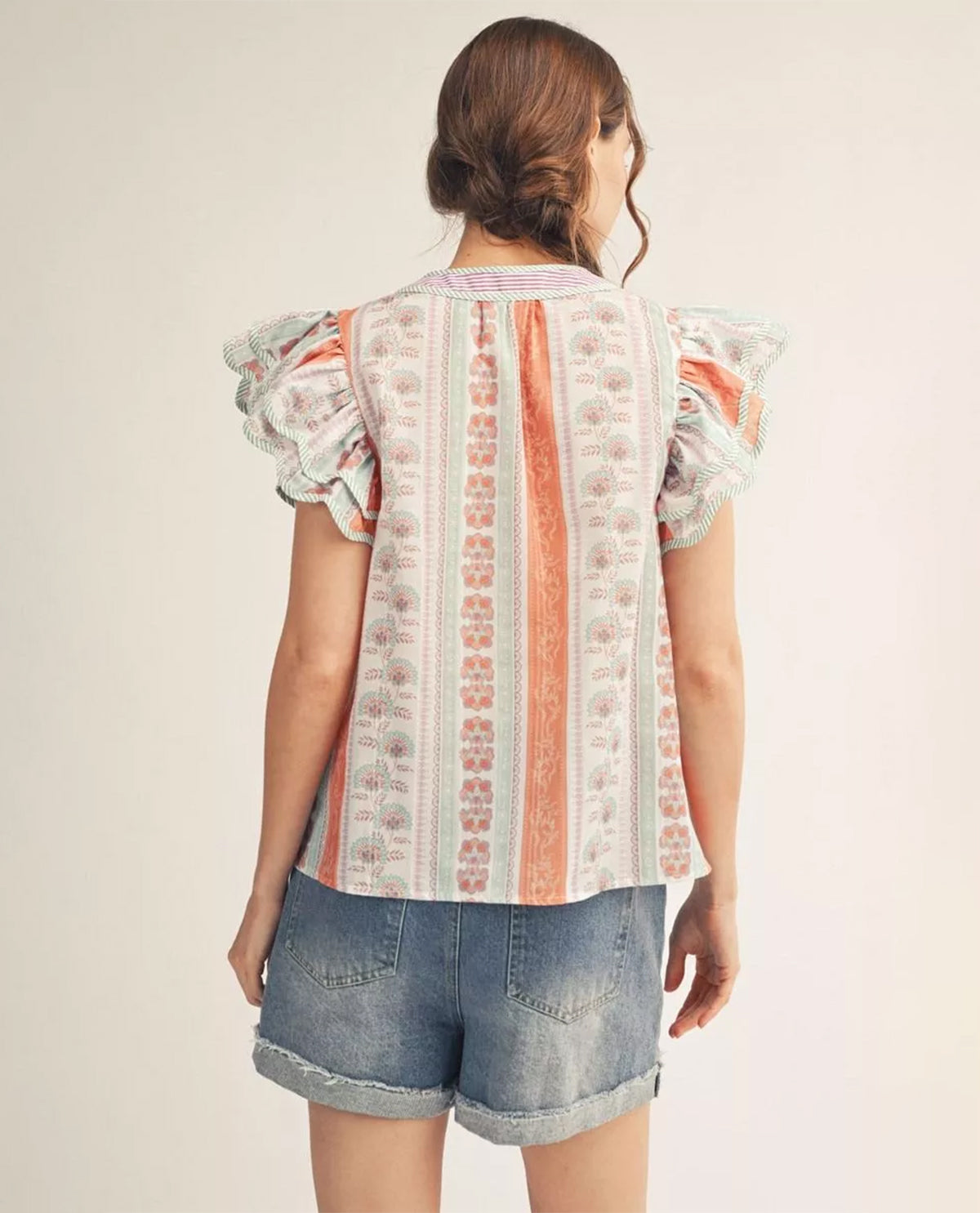 Jodifl Flutter Sleeve Print Top Seaform Orchid
