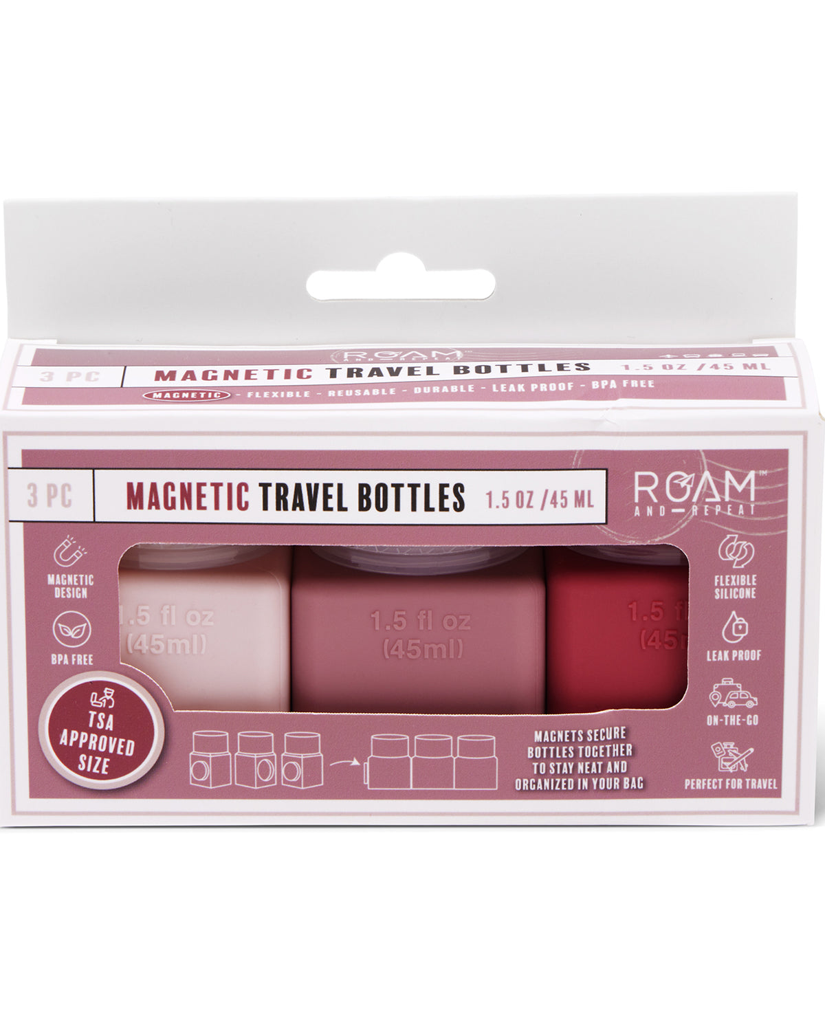 3PC Magnetic Travel Bottles Pink