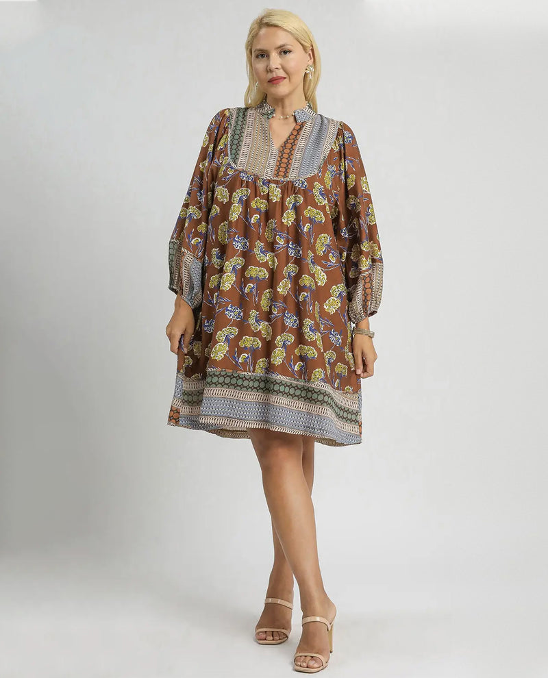 Plus V-neck Madarin Collar Dress