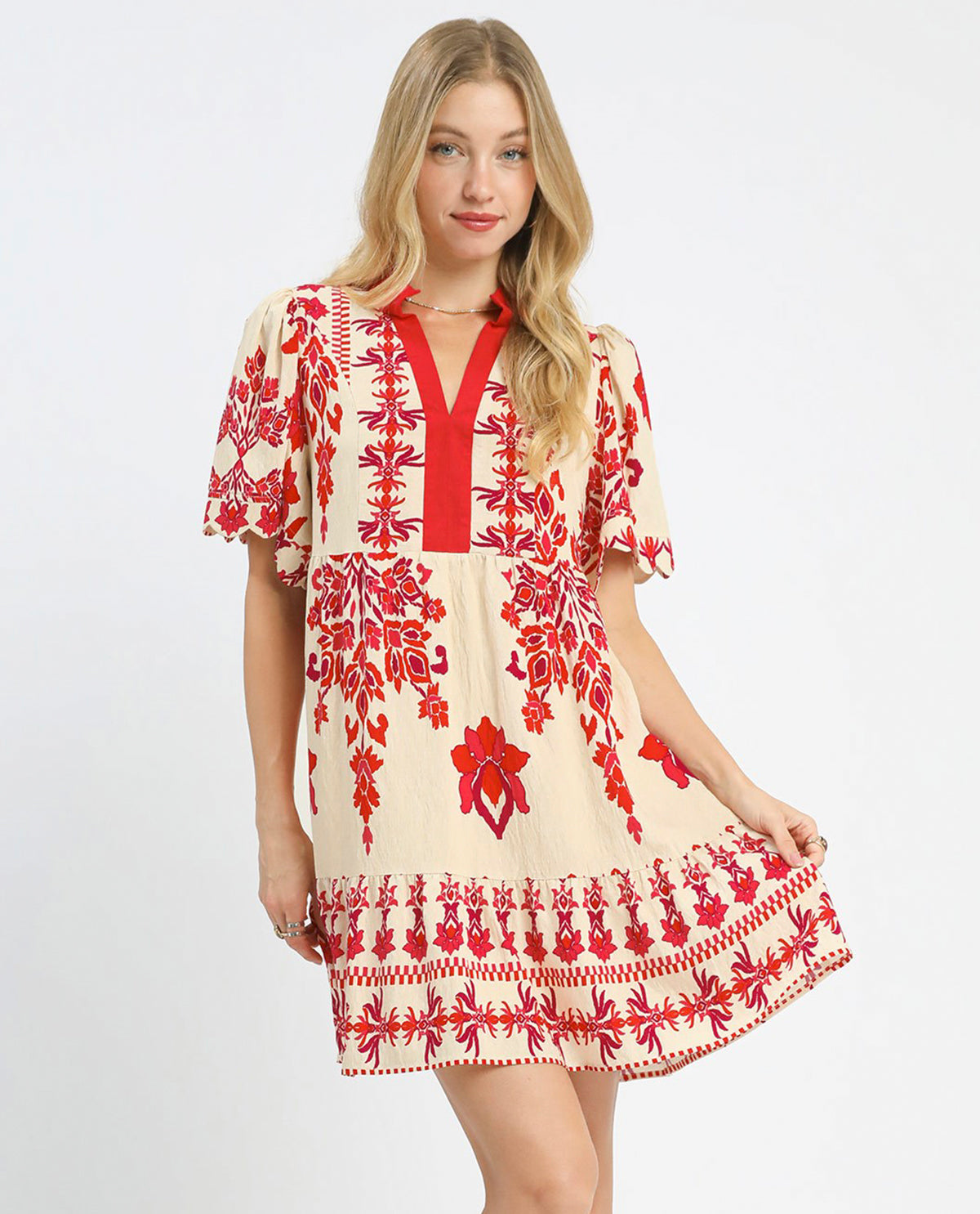 Umgee Tropical Border Print Dress Raspberry