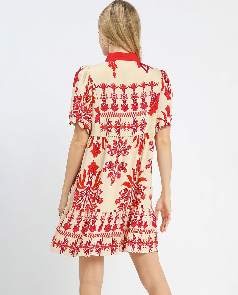 Umgee Tropical Border Print Dress Raspberry