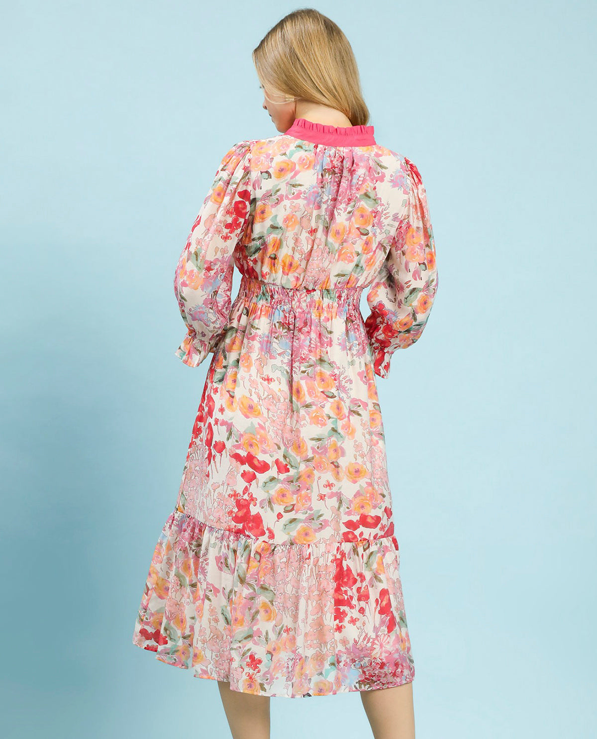Umgee Floral V-Neck Dress Pink