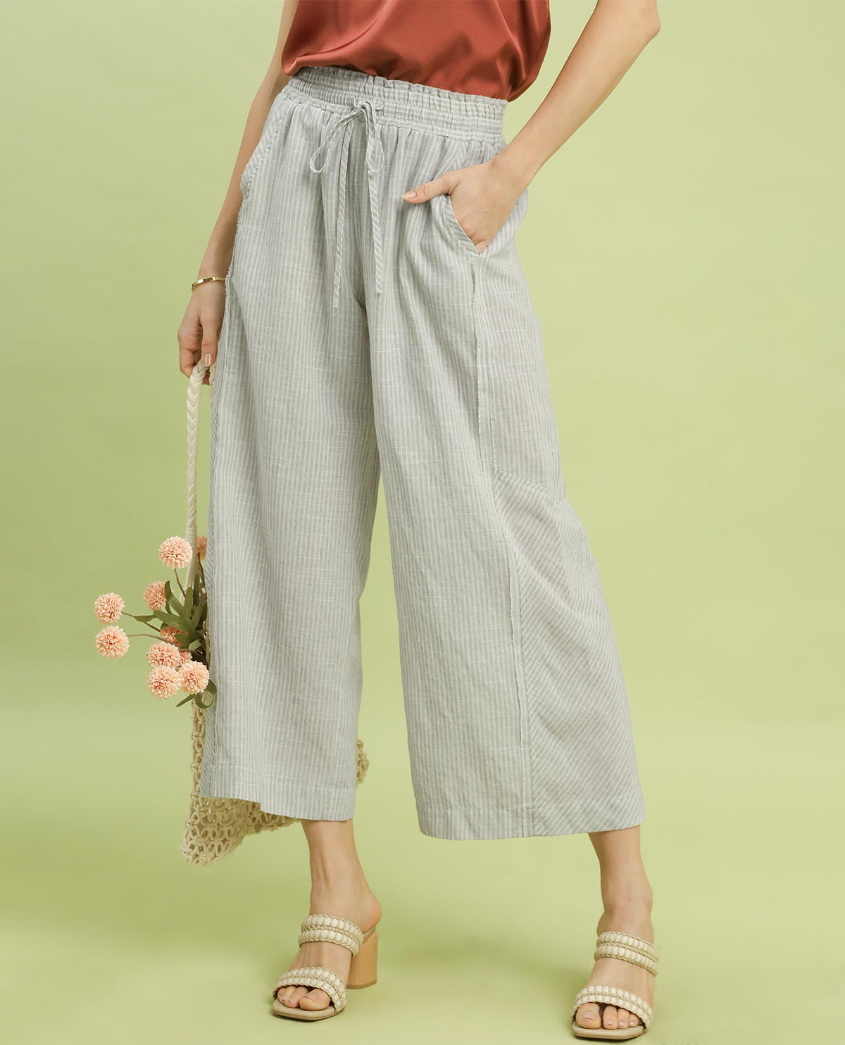 Umgee Washed Stripe Wide Leg Pant