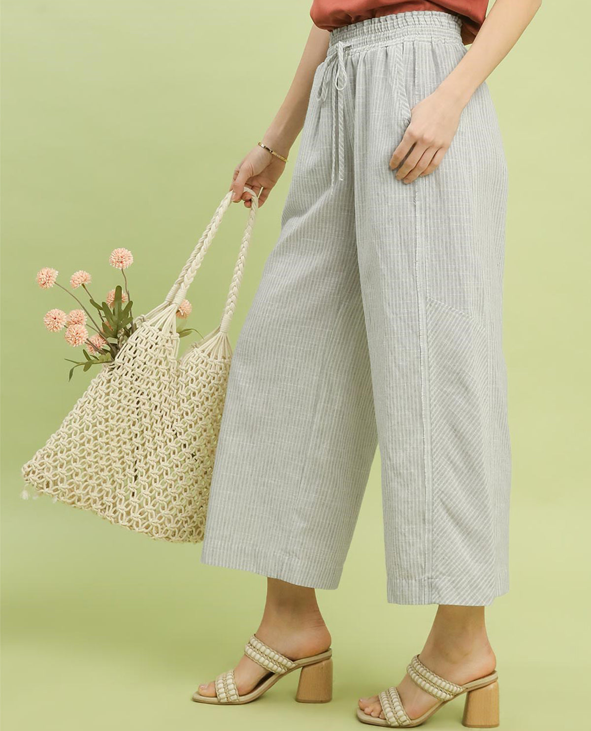 Umgee Washed Stripe Wide Leg Pant