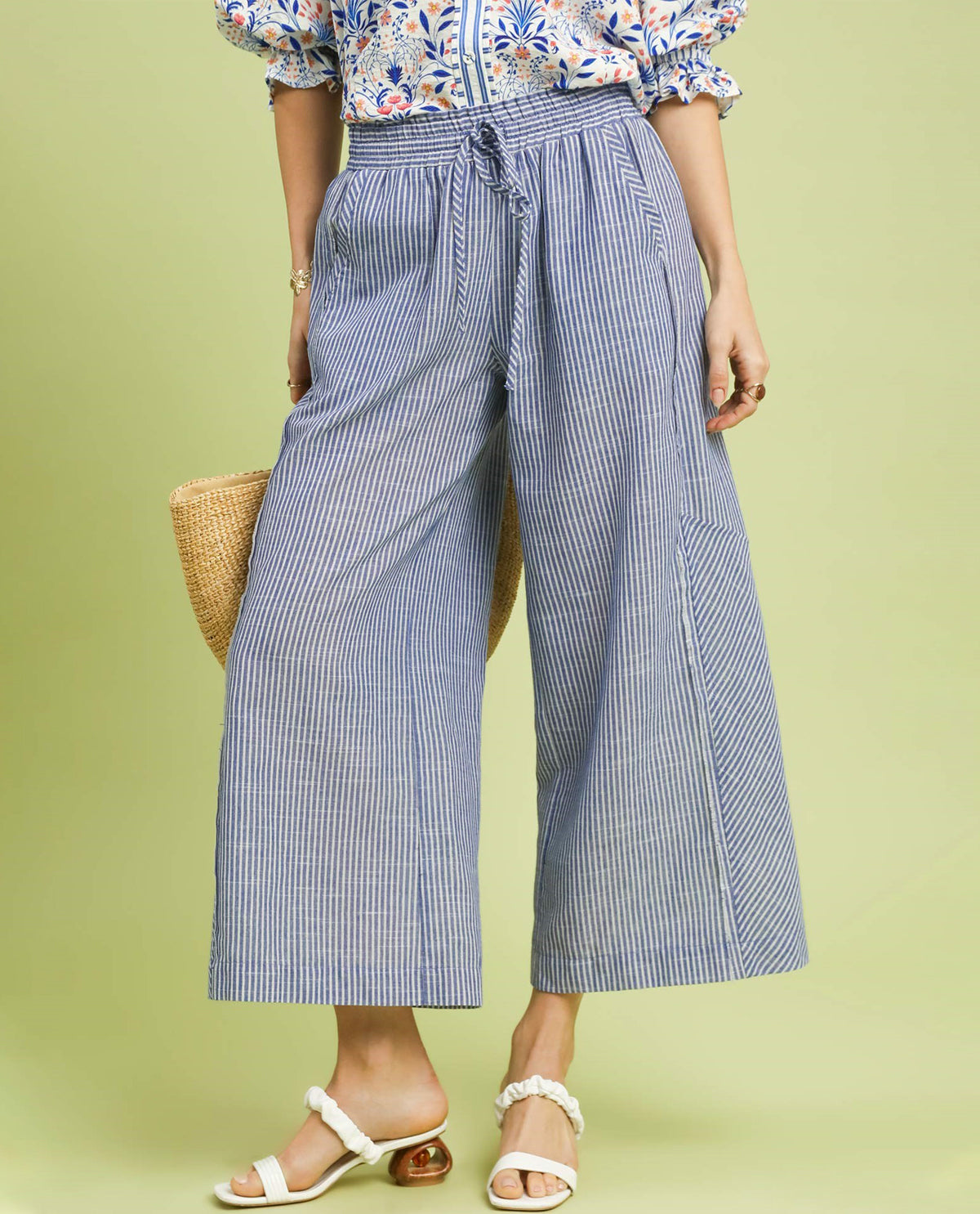 Umgee Washed Stripe Wide Leg Pant