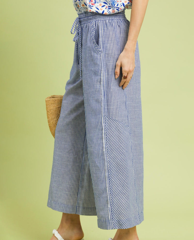 Umgee Washed Stripe Wide Leg Pant