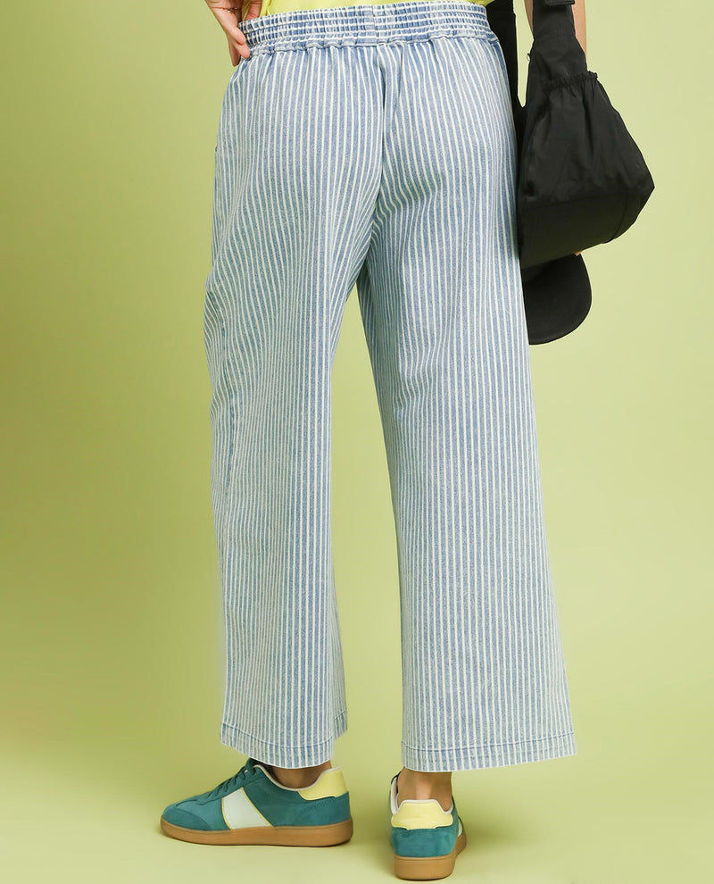 Umgee Stripe Wide Leg Pant Lt Denim