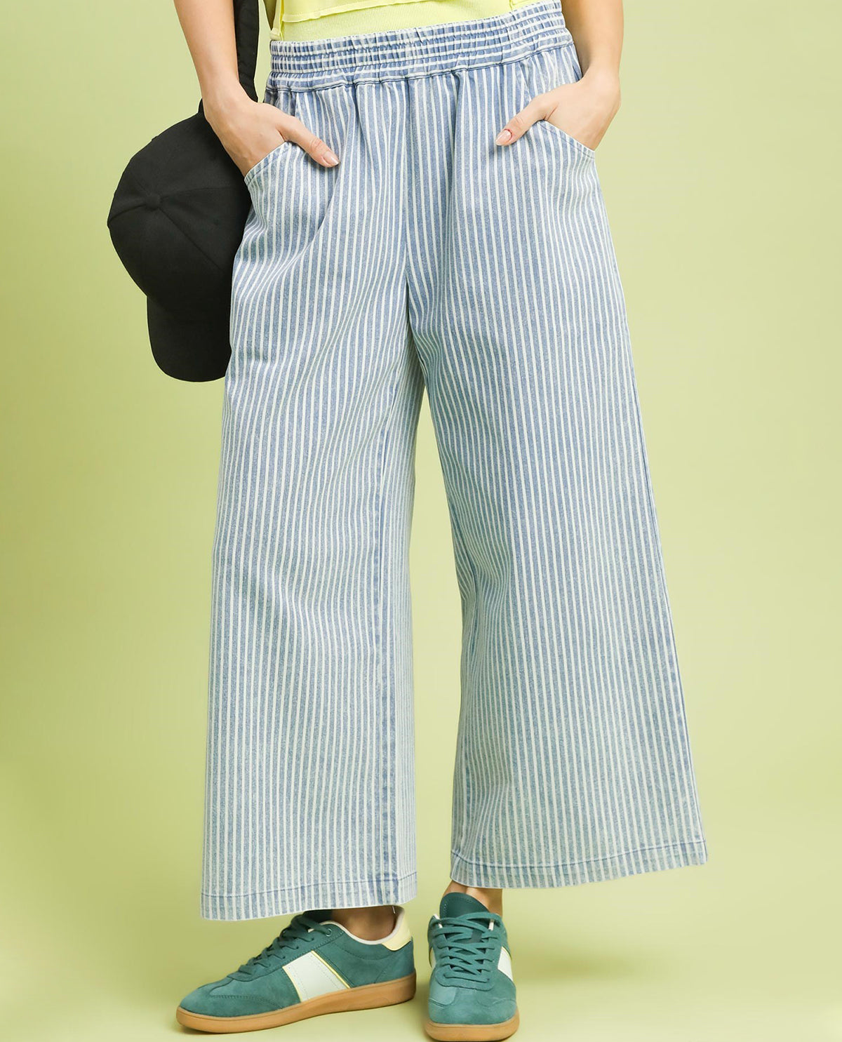 Umgee Stripe Wide Leg Pant Lt Denim
