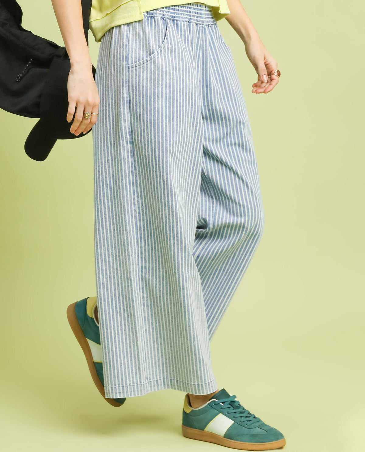 Umgee Stripe Wide Leg Pant Lt Denim