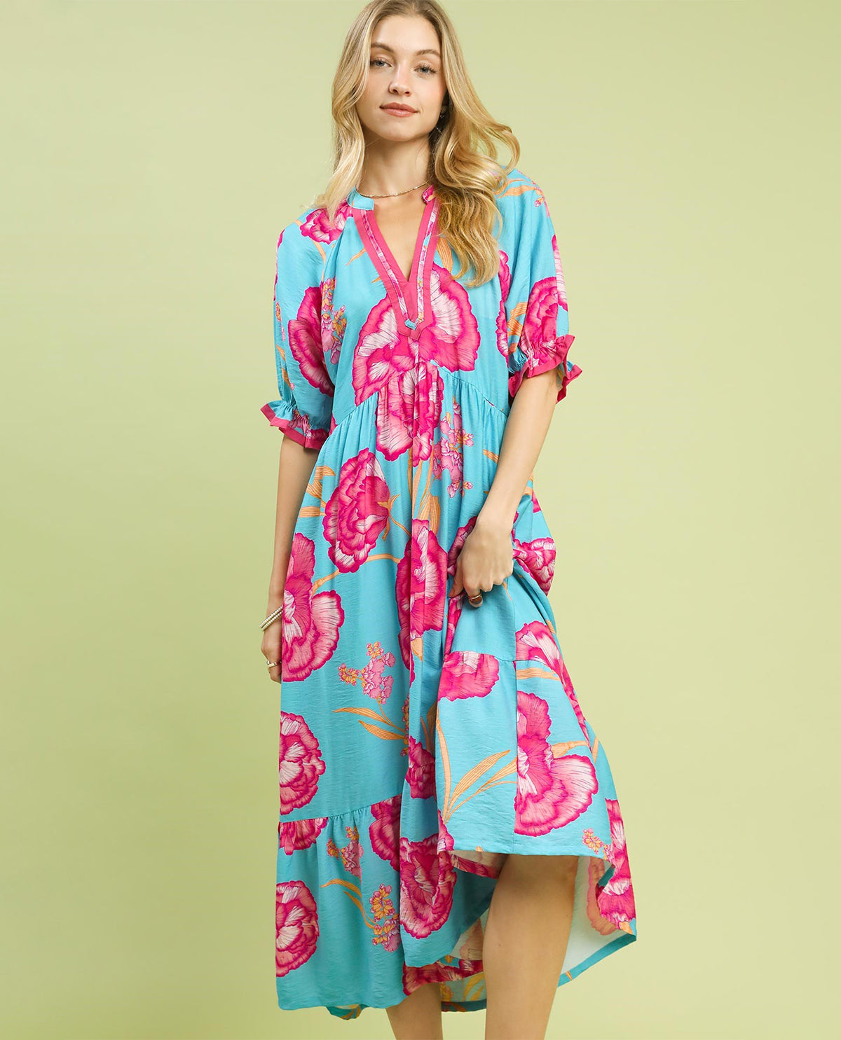 Umgee Floral Print Maxi Dress