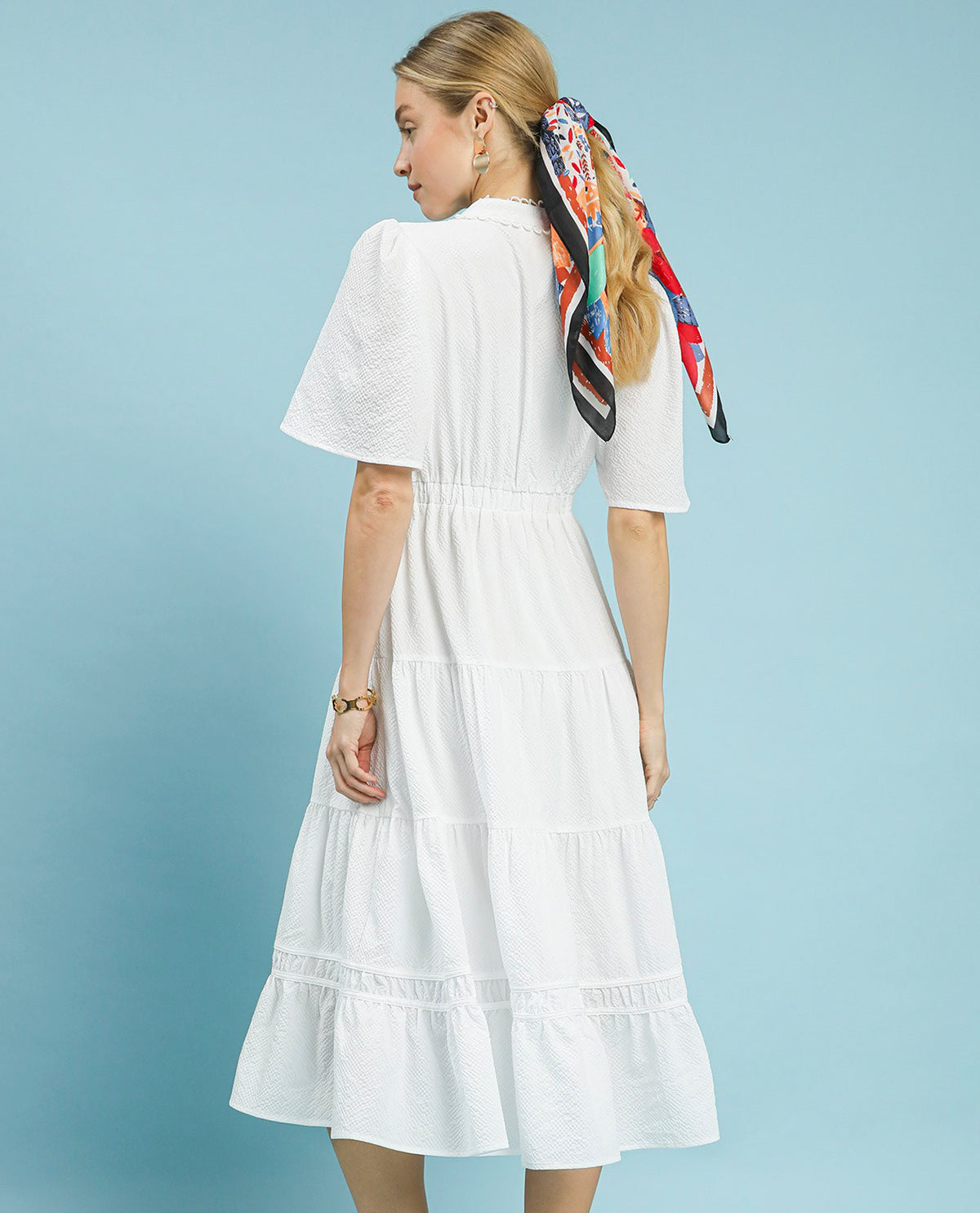 Umgee Solid Seersucker Dress Off White