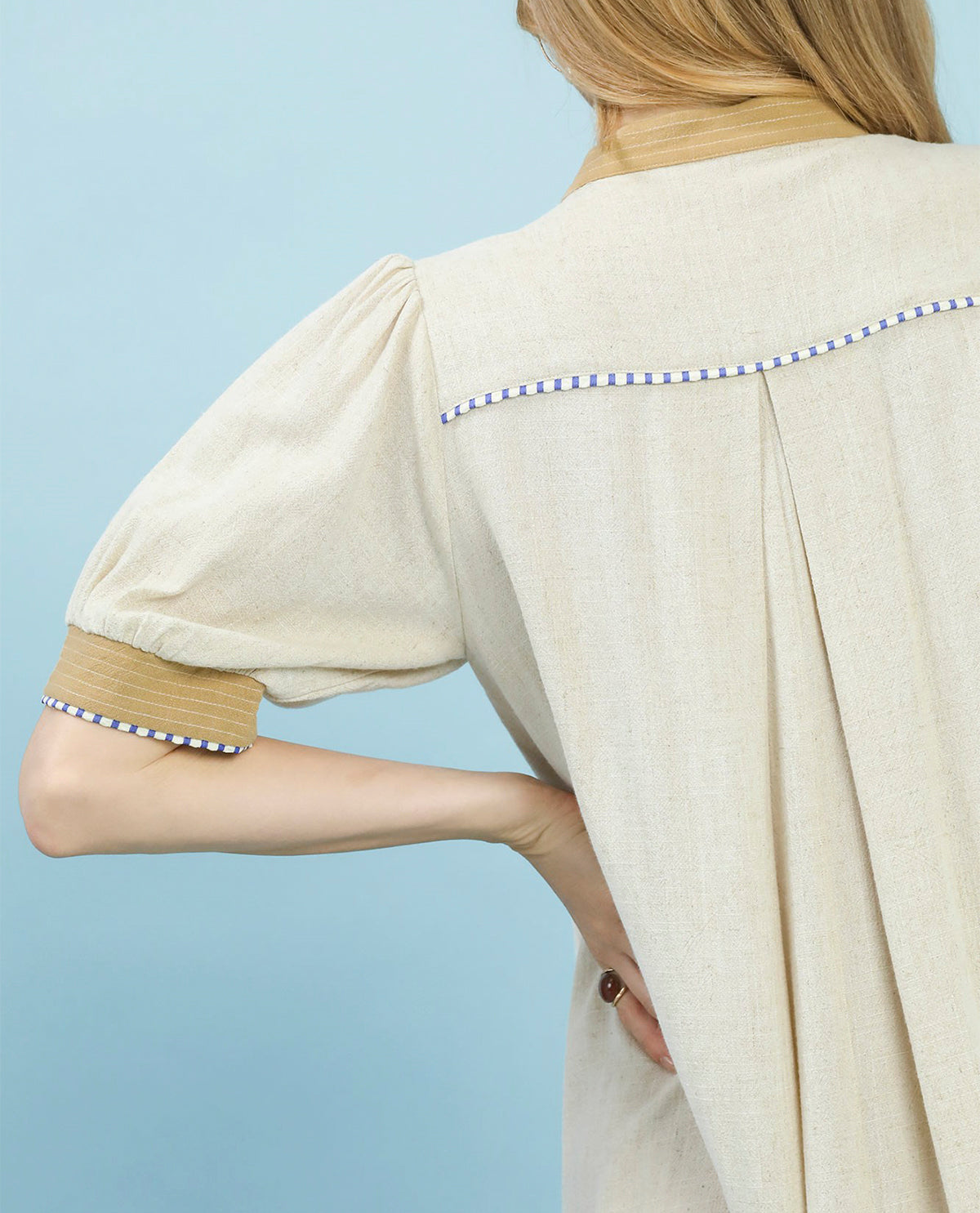 Umgee Linen Contrast Trim Midi Dress